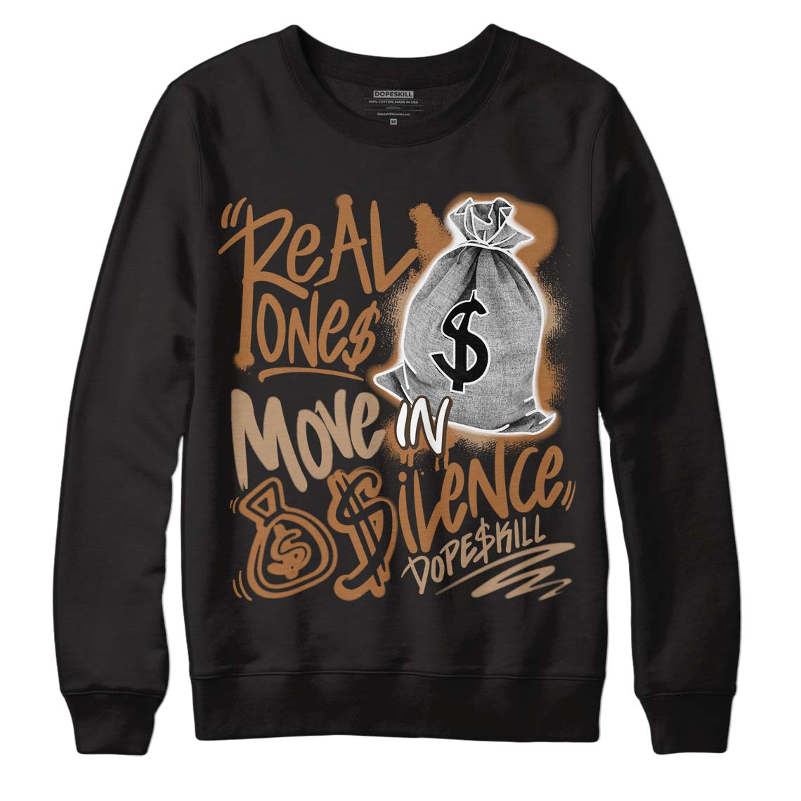 Jordan 3 Retro Palomino DopeSkill Sweatshirt Real Ones Move In Silence Graphic Streetwear - Black