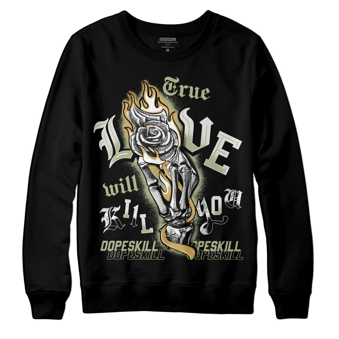 Jordan 5 Jade Horizon DopeSkill Sweatshirt True Love Will Kill You Graphic - Black 