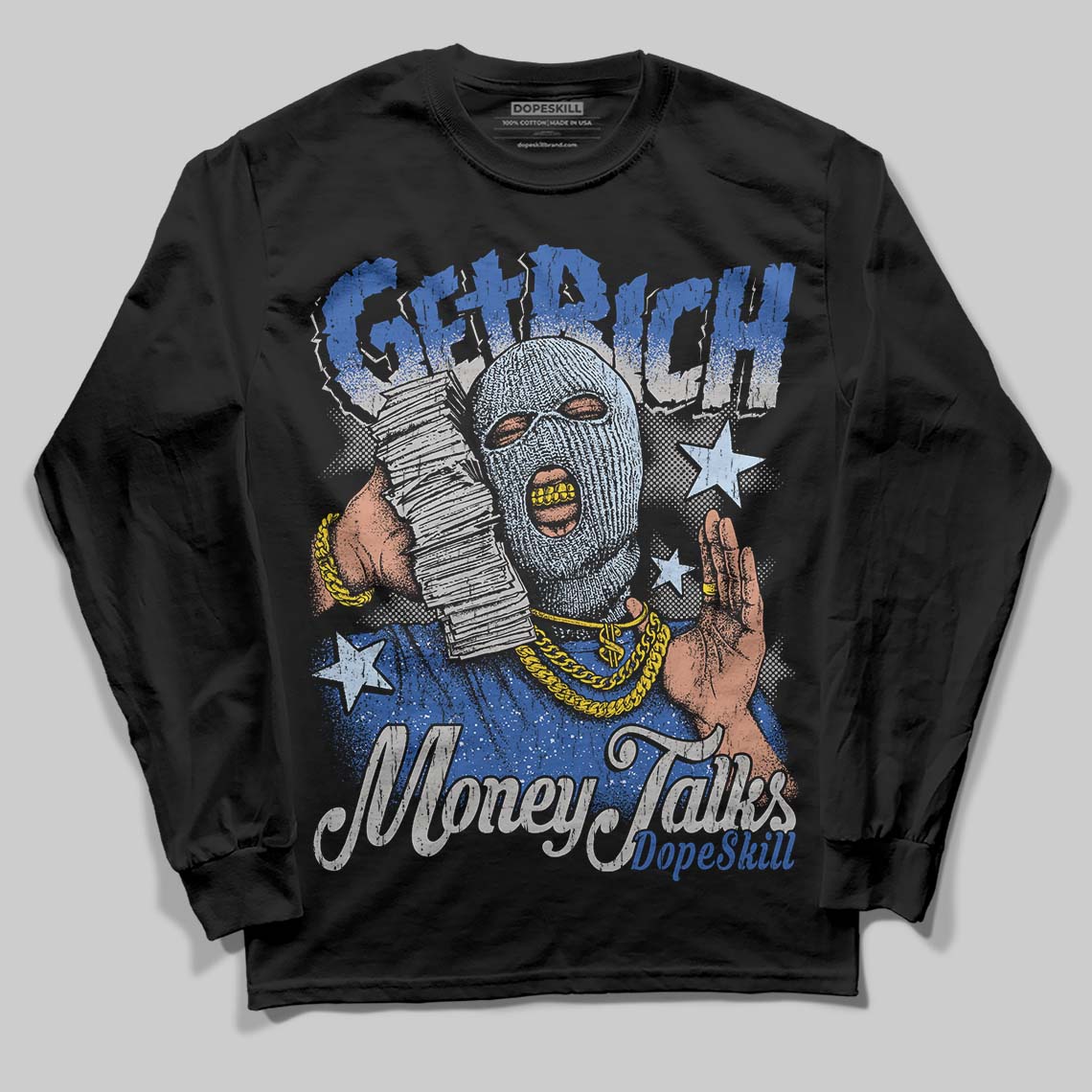 Awake NY x Jordan 5 Retro 'Black Racer Blue' DopeSkill Long Sleeve T-Shirt Get Rich Graphic Streetwear - Black