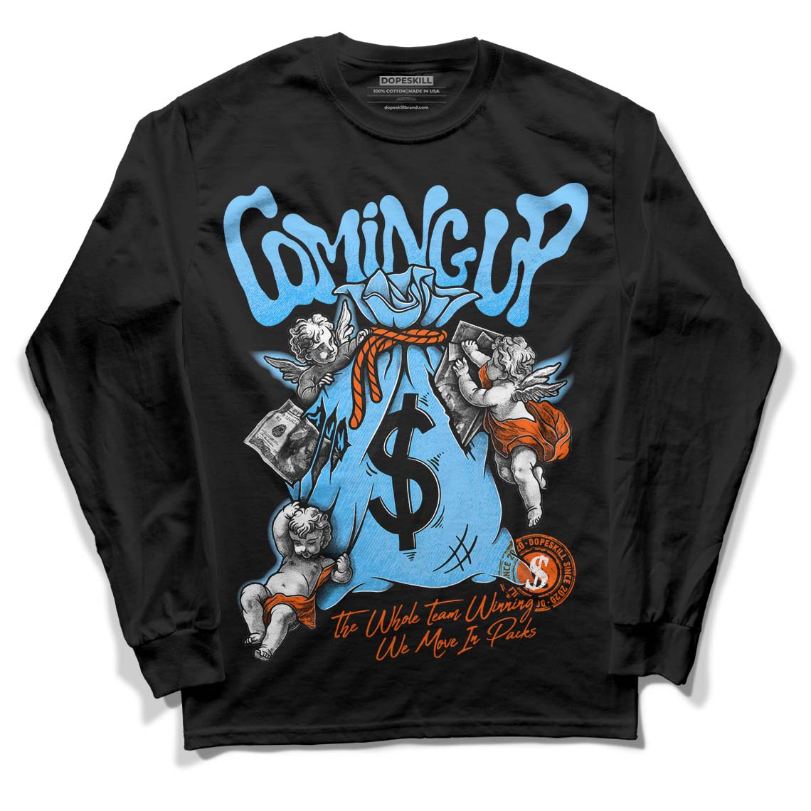 Dunk Low Futura University Blue DopeSkill Long Sleeve T-Shirt Money Bag Coming Up Graphic Streetwear - Black