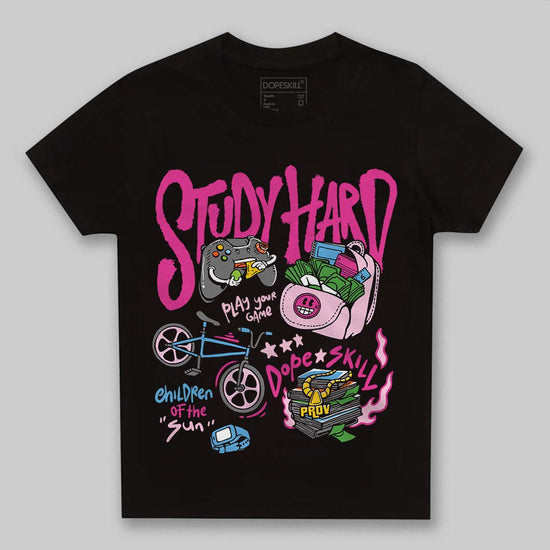 Pink Sneakers DopeSkill Toddler Kids T-shirt Study Hard Graphic Streetwear - black