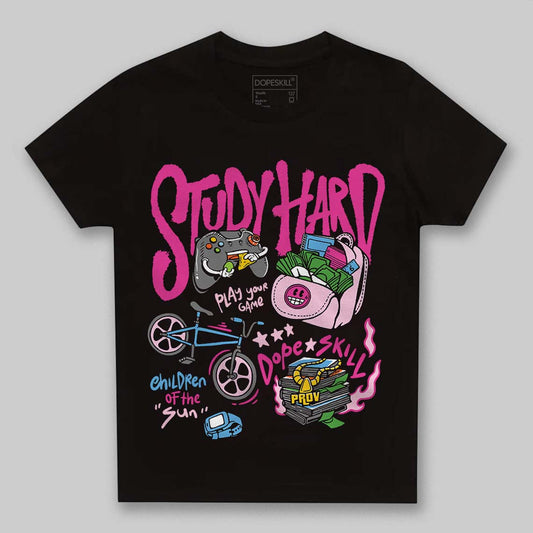 Pink Sneakers DopeSkill Toddler Kids T-shirt Study Hard Graphic Streetwear - black