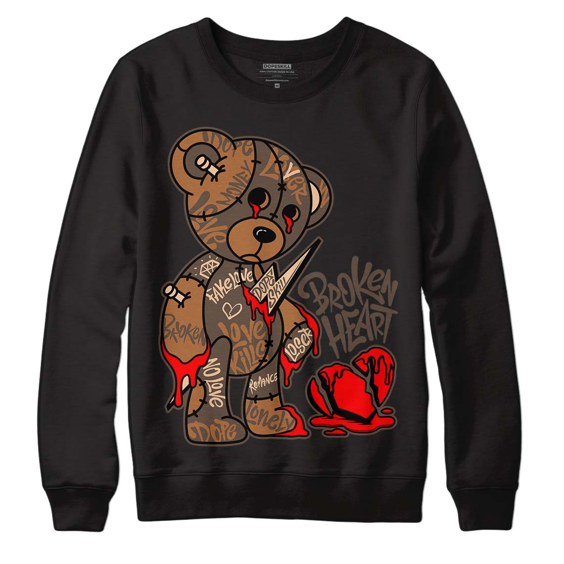 Jordan 1 Retro High OG Palomino DopeSkill Sweatshirt Broken Heart Graphic Streetwear - Black