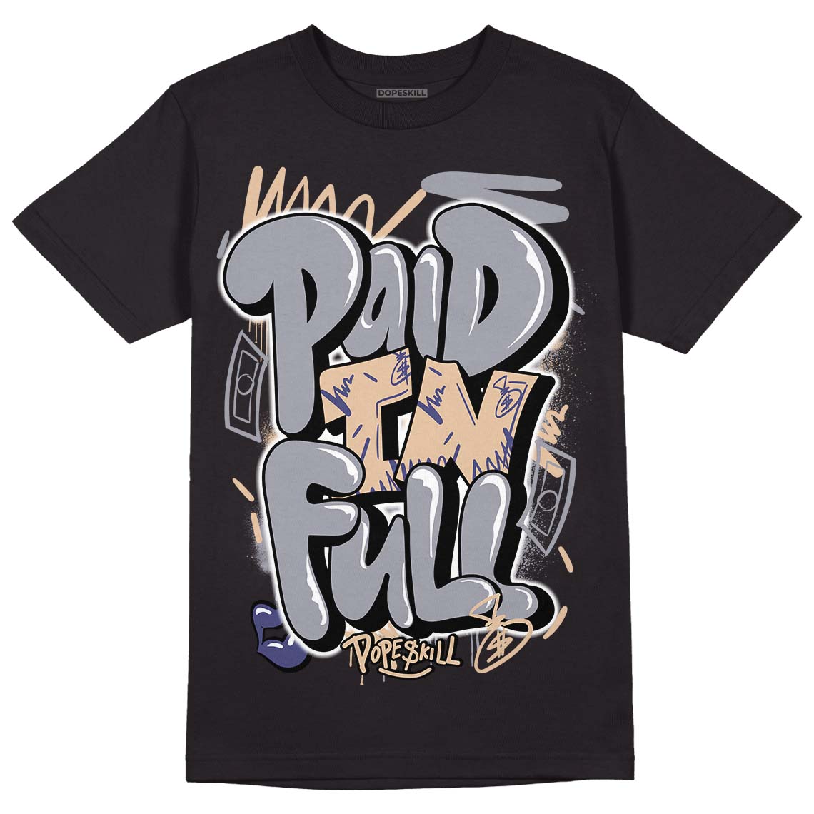 Jordan 4 Retro Frozen Moments DopeSkill T-Shirt New Paid In Full Graphic Streetwear - Black 