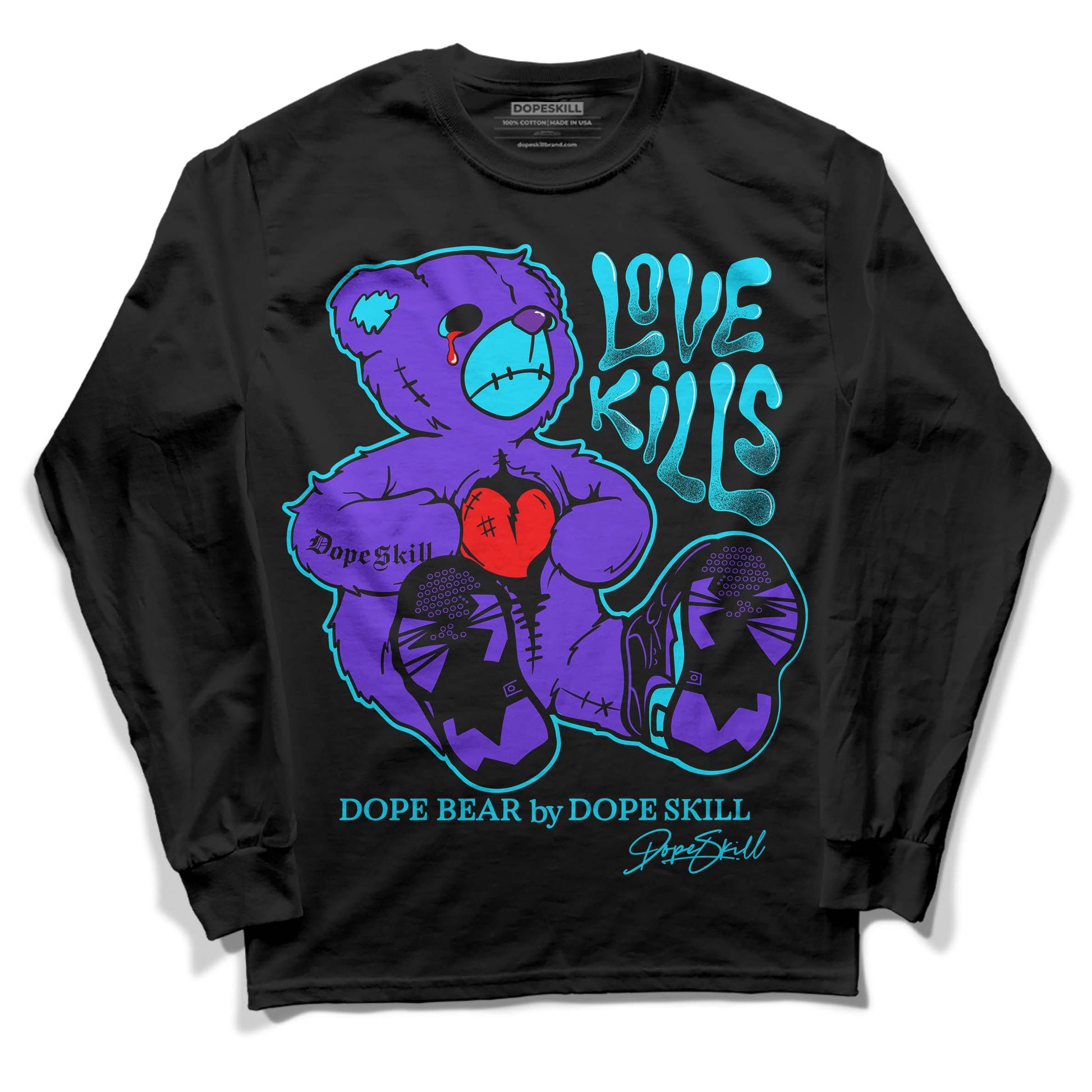 Jordan 6 "Aqua" DopeSkill Long Sleeve T-Shirt Love Kills Graphic Streetwear - Black 