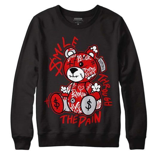 Jordan 4 Retro Red Cement DopeSkill Sweatshirt Smile Through The Pain Graphic Streetwear - Black