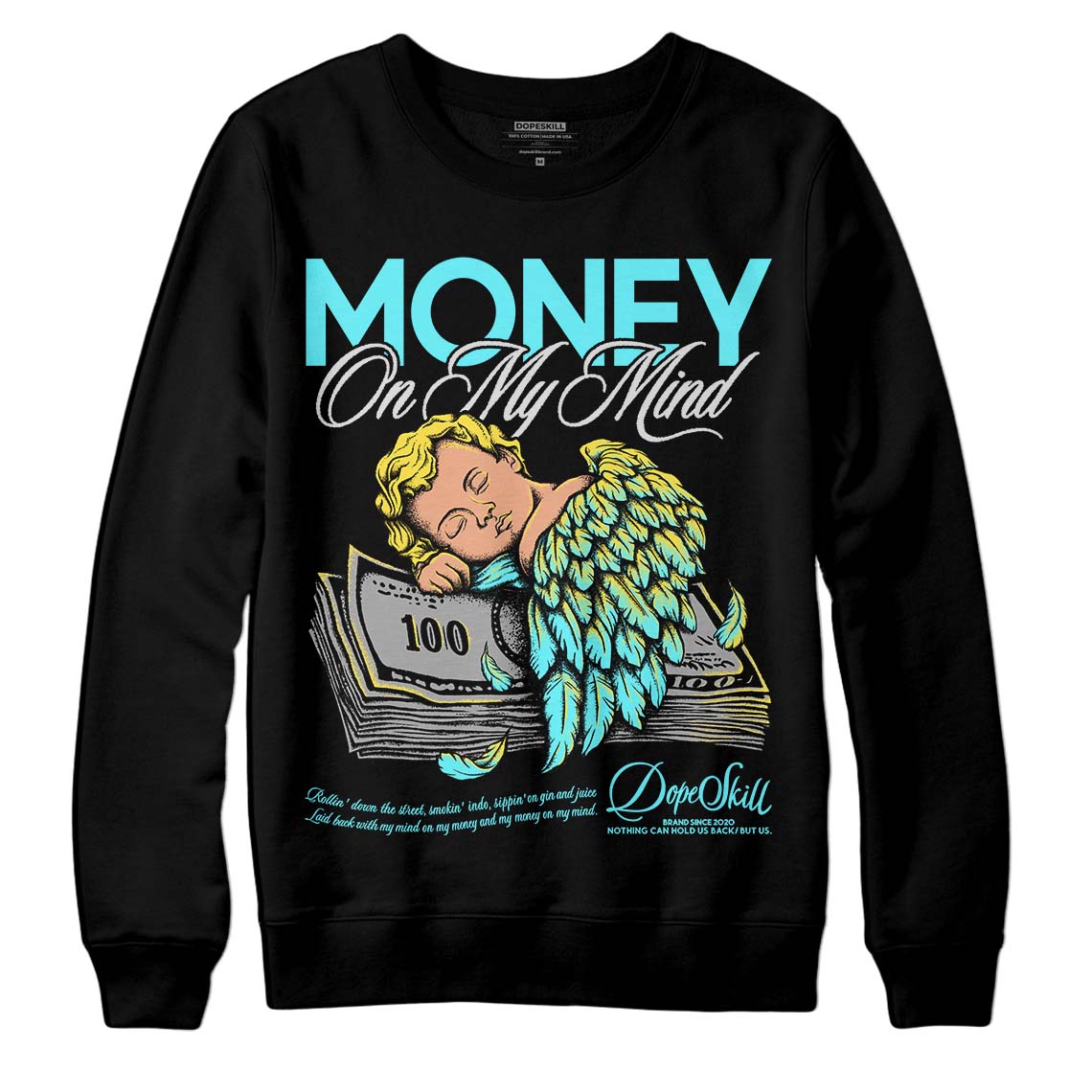 Jordan 5 Aqua DopeSkill Sweatshirt MOMM Graphic Streetwear - Black