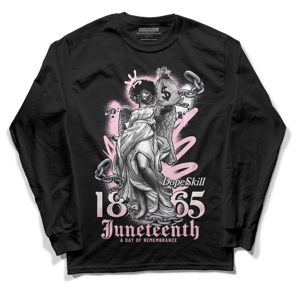 Dunk Low LX Pink Foam DopeSkill Long Sleeve T-Shirt Juneteenth Graphic Streetwear - Black