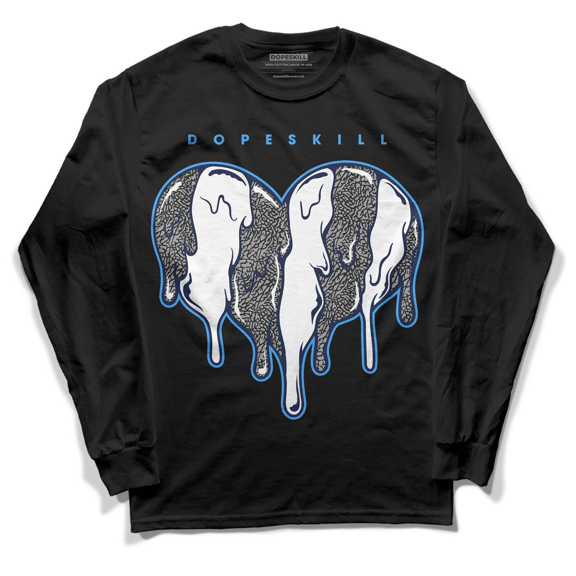 Jordan 3 "Midnight Navy" DopeSkill Long Sleeve T-Shirt Slime Drip Heart Graphic Streetwear - Black