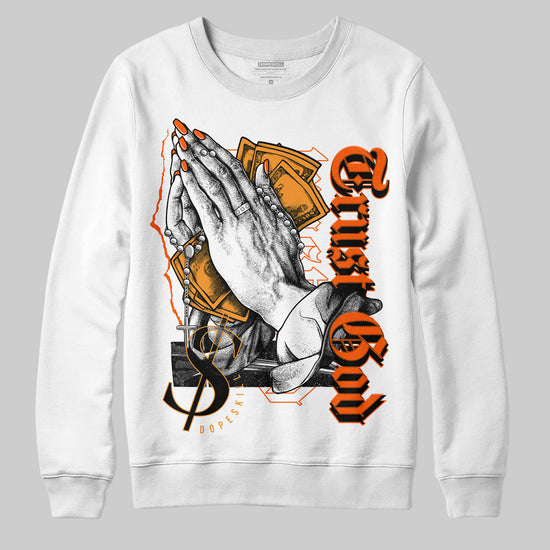 Jordan 12 Retro Brilliant Orange DopeSkill Sweatshirt Trust God Graphic Streetwear - White