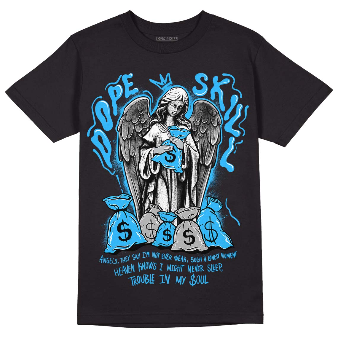 Jordan 2 Low "University Blue" DopeSkill T-Shirt Angels Graphic Streetwear - Black