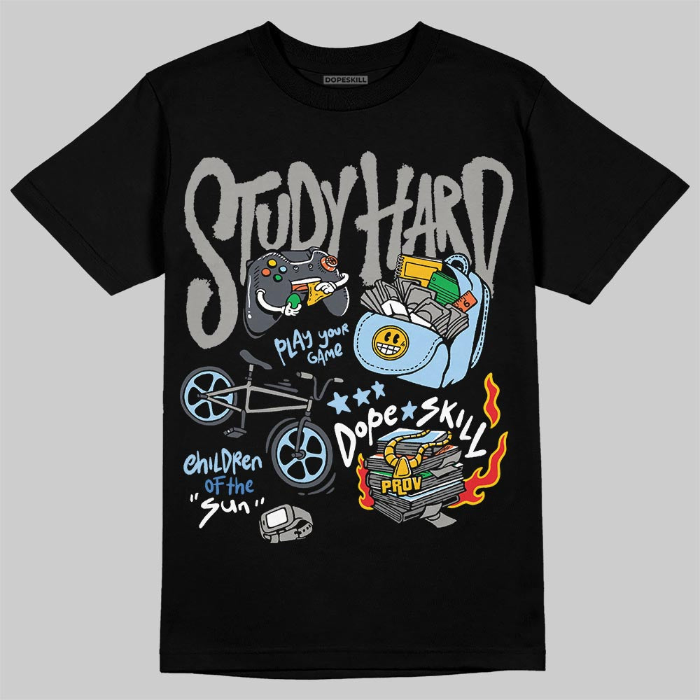 Jordan 11 Cool Grey DopeSkill T-Shirt Study Hard Graphic Streetwear - Black