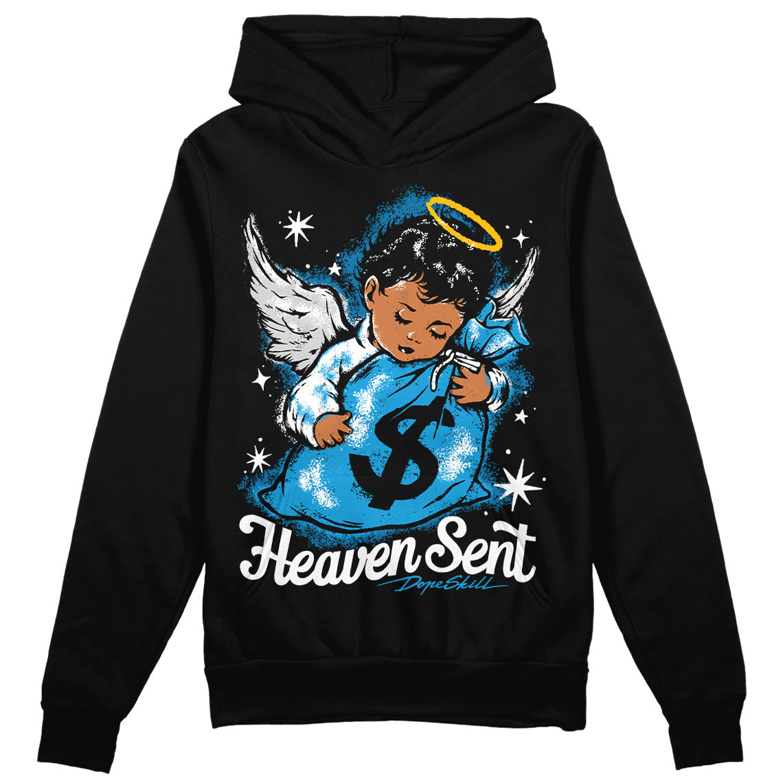 Jordan 4 Retro Military Blue DopeSkill Hoodie Sweatshirt Heaven Sent Graphic Streetwear - Black