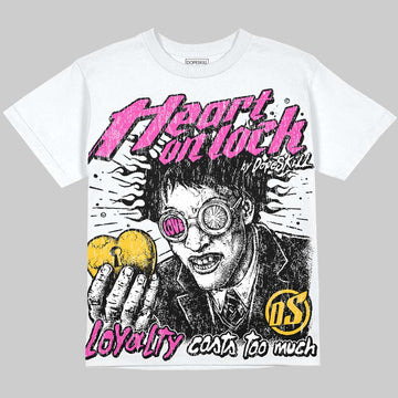 Jordan 4 Comic DopeSkill Oversize Print T-Shirt Heart On Lock Graphic Streetwear - White