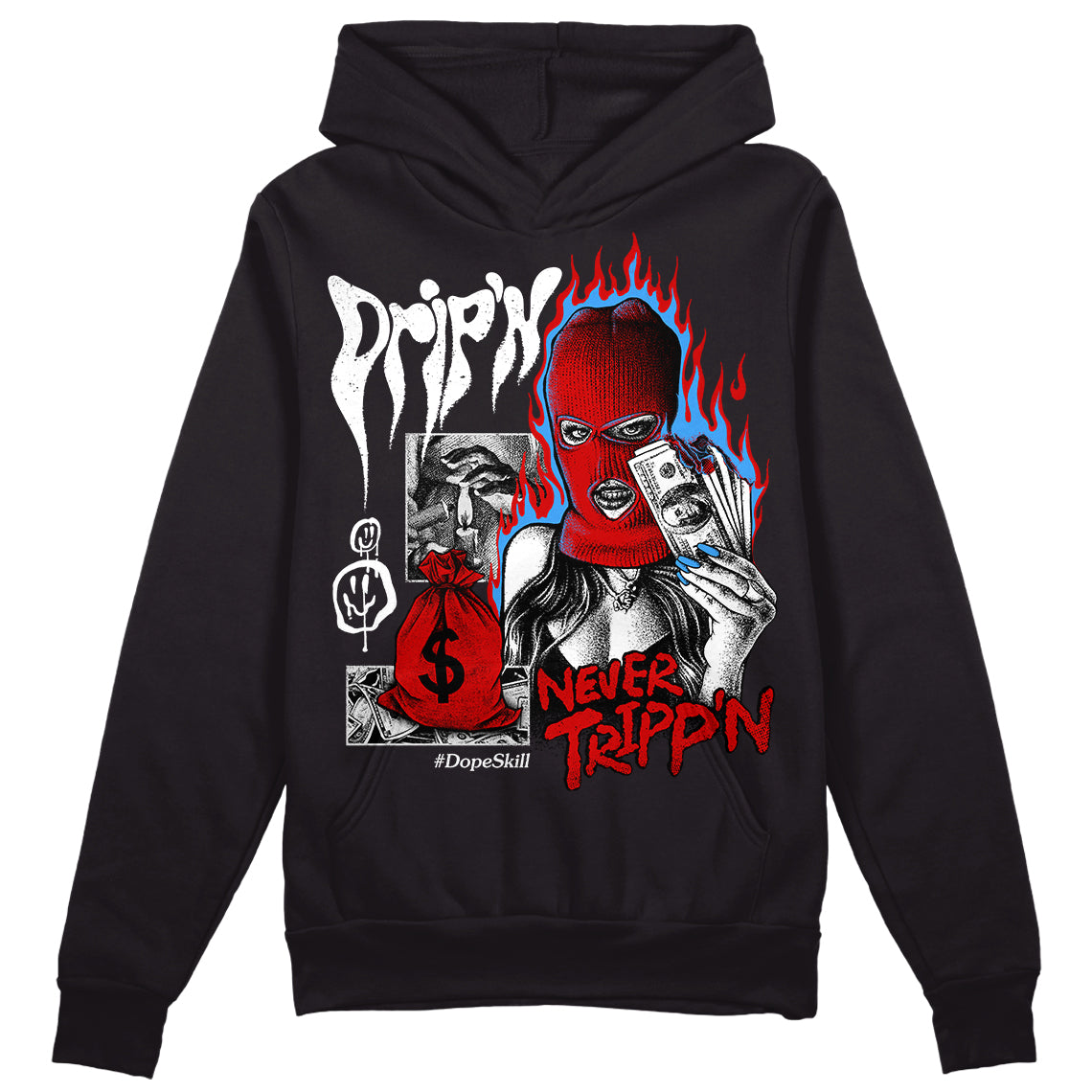 Jordan 1 Retro Low "Black Toe" DopeSkill Hoodie Sweatshirt Drip'n Never Tripp'n Graphic Streetwear - Black