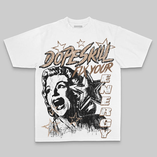 Brown Oversize Print Fix Your Energy DopeSkill Graphic Premium T-shirt Streetwear - White