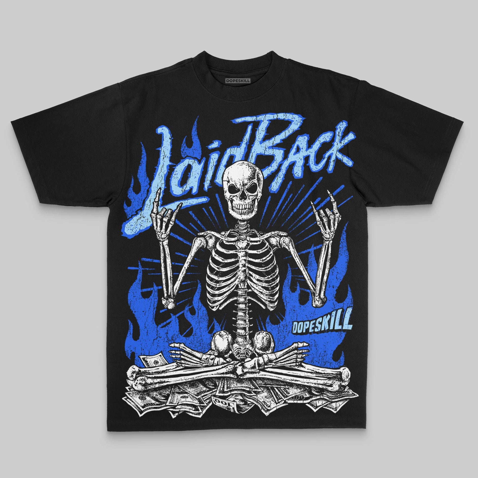 Royal Blue Oversize Print Laid Back DopeSkill Graphic Premium T-shirt Streetwear - black