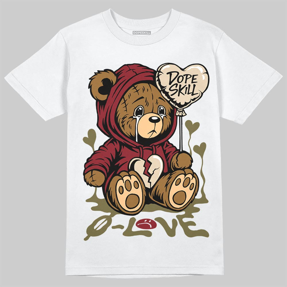 SB Dunk Low “Dark Team Red/Olive Flak” DopeSkill T-Shirt Broken Bear Graphic Streetwear - White 