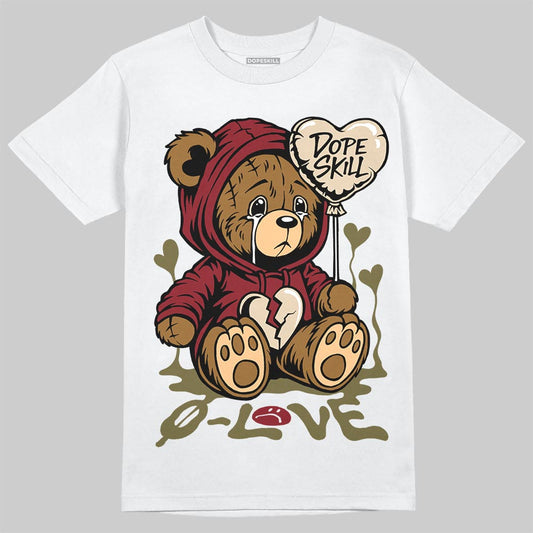 SB Dunk Low “Dark Team Red/Olive Flak” DopeSkill T-Shirt Broken Bear Graphic Streetwear - White 