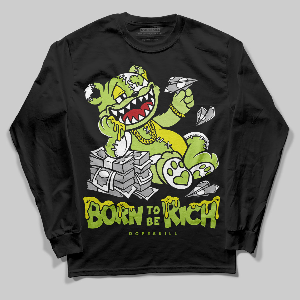 Jordan 13 Retro Bright Cactus DopeSkill Long Sleeve T-Shirt Born To Be Rich Graphic Streetwear - Black