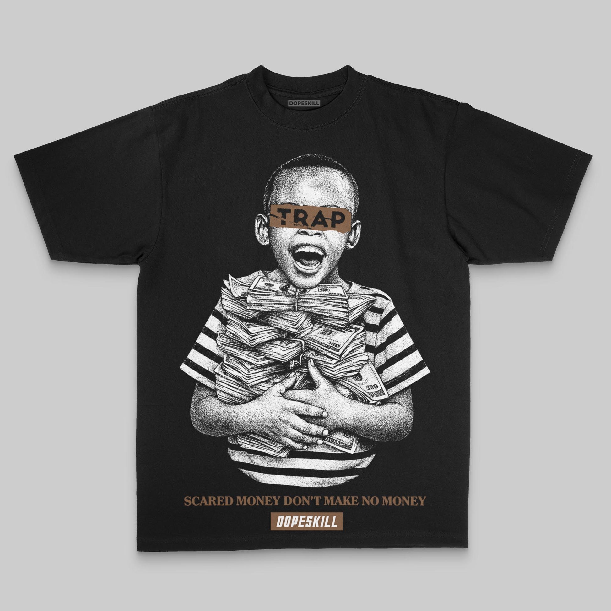 Brown Oversize Print Scared Money Don't Make No Money DopeSkill Graphic Premium T-shirt Streetwear - Black