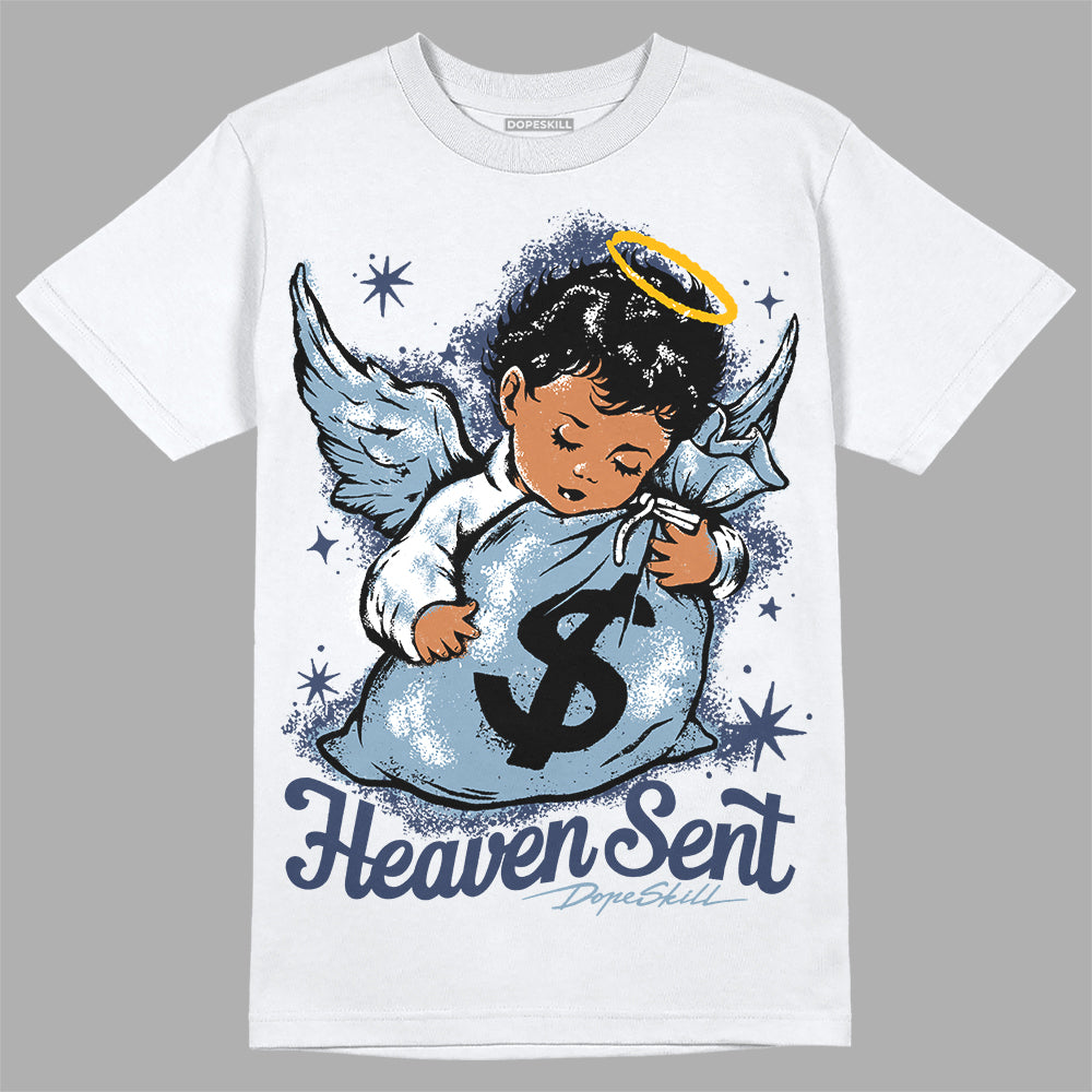 Jordan 1 Mid Diffused Blue DopeSkill T-Shirt Heaven Sent  Graphic Streetwear - White 