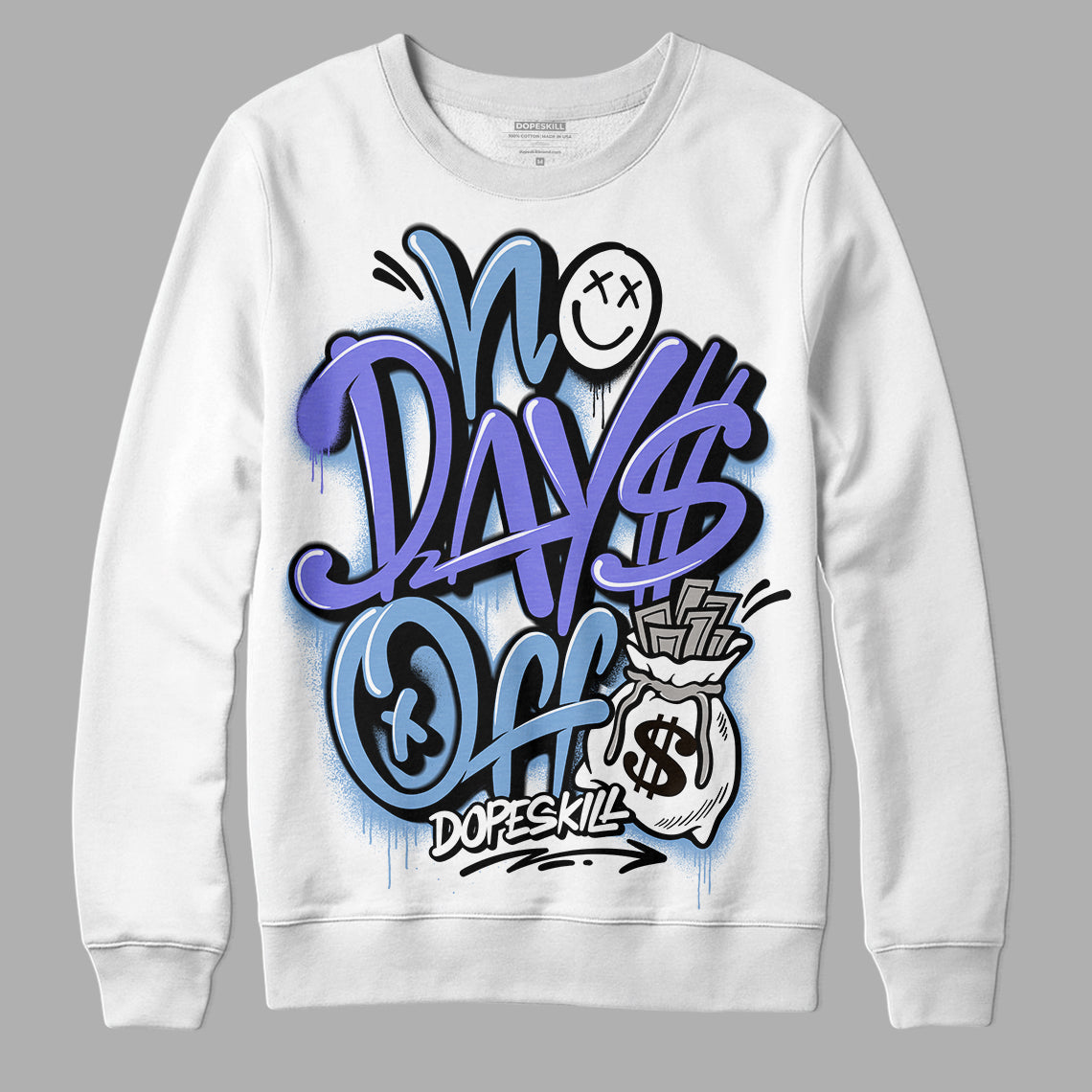 University Blue Sneakers DopeSkill Sweatshirt No Days Off Graphic Streetwear - White 