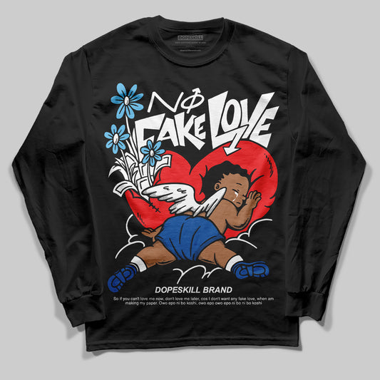 Jordan 12 “Blueberry” DopeSkill Long Sleeve T-Shirt No Fake Love Graphic Streetwear - Black