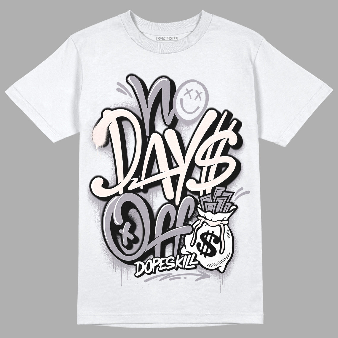 Jordan 2 Cement Grey DopeSkill T-Shirt No Days Off Graphic Streetwear - White