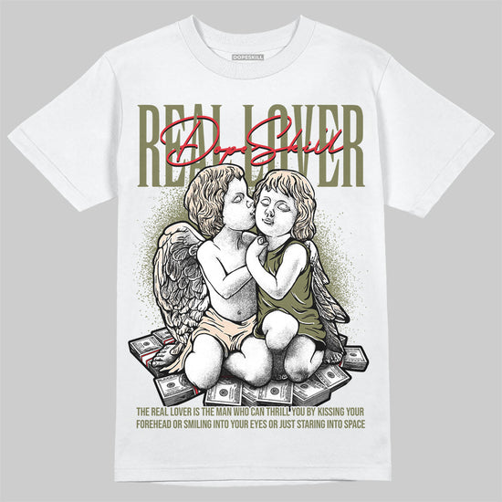 Travis Scott x Jordan 1 Medium Olive DopeSkill T-Shirt Real Lover Graphic Streetwear - White