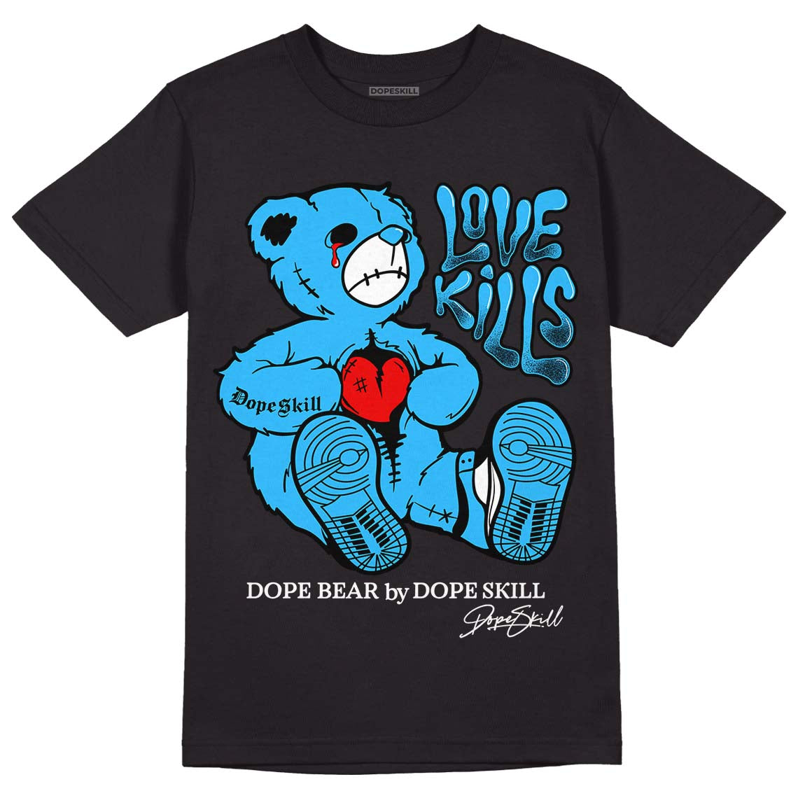 Jordan 1 High Retro OG “University Blue” DopeSkill T-Shirt Love Kills Graphic Streetwear - Black