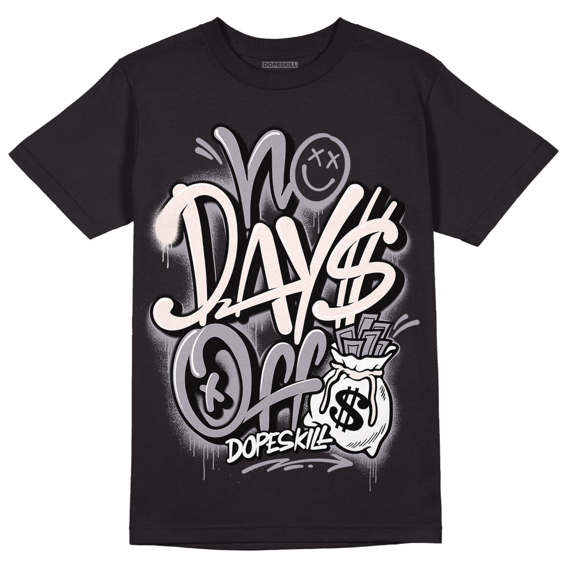 Jordan 2 Cement Grey DopeSkill T-Shirt No Days Off Graphic Streetwear - Black