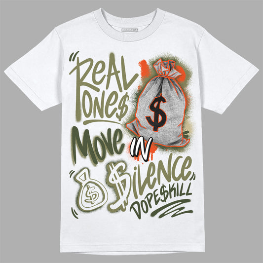 Olive Sneakers DopeSkill T-Shirt Real Ones Move In Silence Graphic Streetwear - White