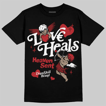 Jordan 12 Retro Flu Game (2025) DopeSkill T-Shirt New Love Heals Graphic Streetwear - Black