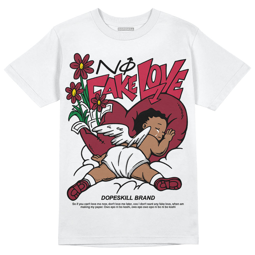 Jordan 1 Retro High '85 OG Metallic Burgundy DopeSkill T-Shirt No Fake Love Graphic Streetwear - White