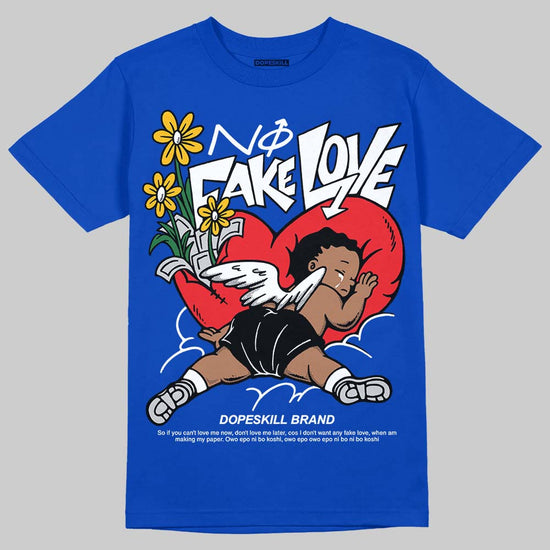 Jordan 12 “Blueberry” DopeSkill Royal T-shirt No Fake Love Graphic Streetwear