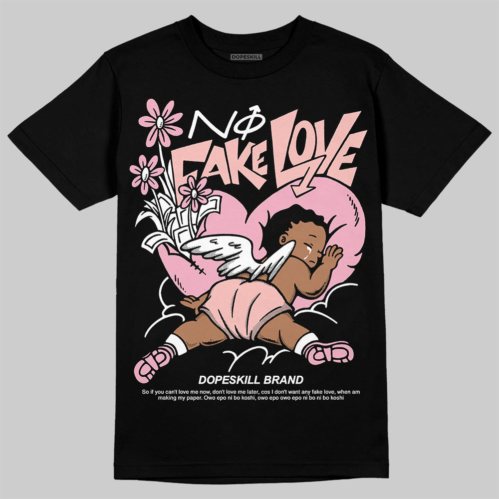 AMIRI White & Pink Stars Court Sneakers DopeSkill T-Shirt No Fake Love Graphic Streetwear - Black