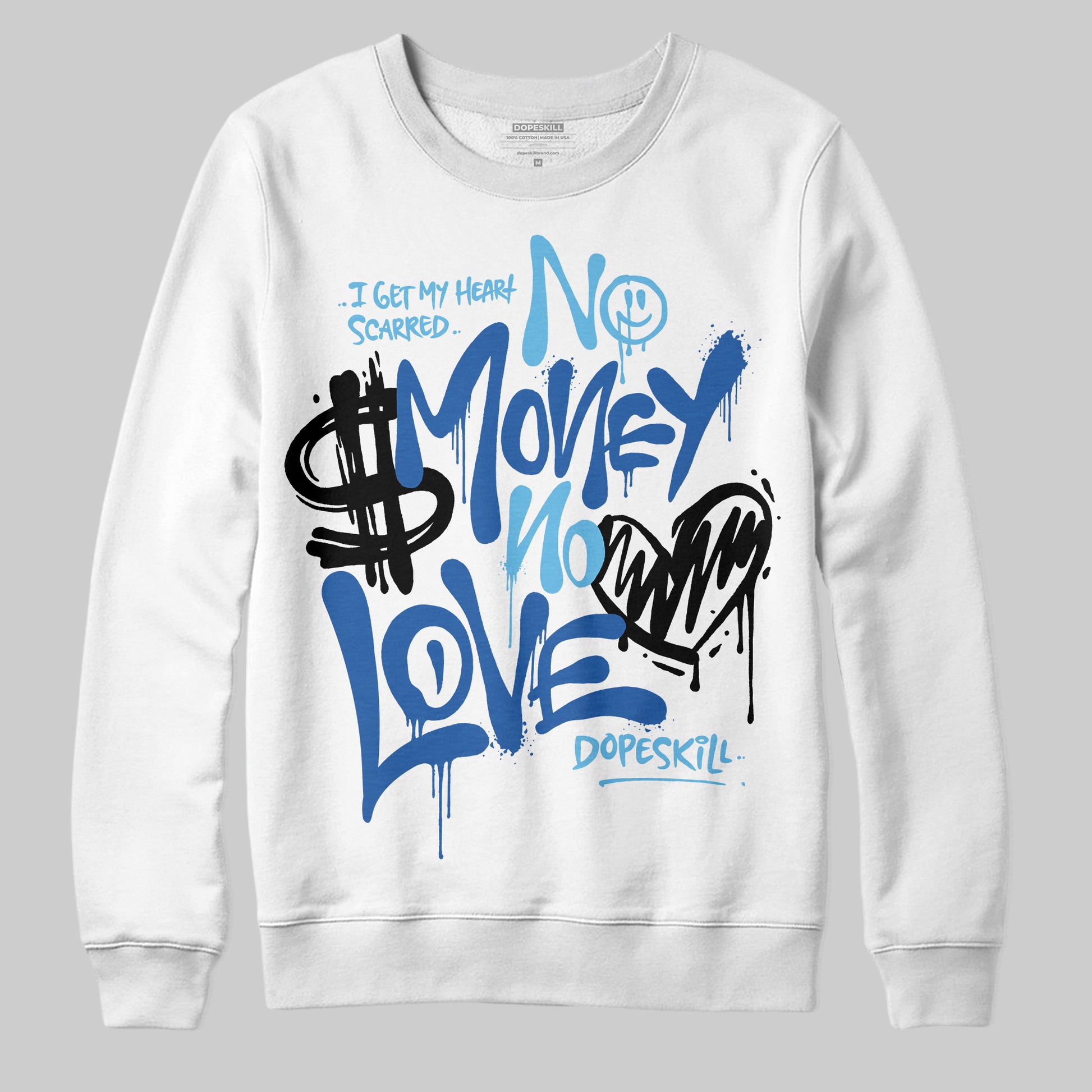 Jordan 12 “Blueberry” DopeSkill Sweatshirt No Money No Love Typo Graphic Streetwear - White