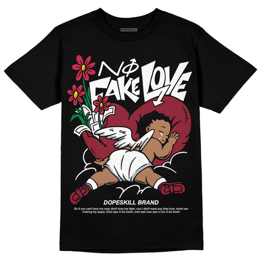 Jordan 1 Retro High '85 OG Metallic Burgundy DopeSkill T-Shirt No Fake Love Graphic Streetwear - Black