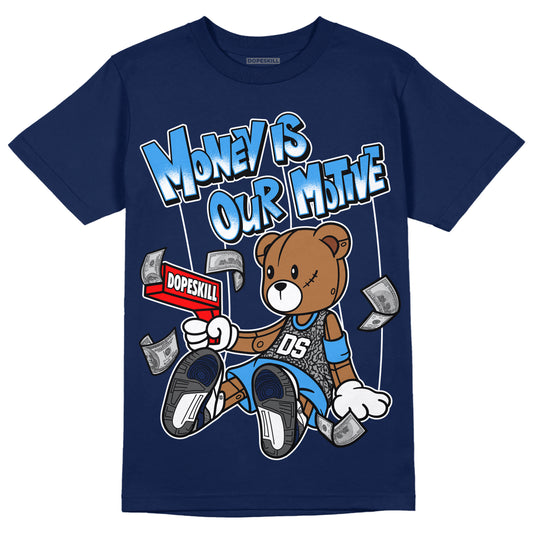 Jordan 3 "Midnight Navy" DopeSkill Navy T-shirt Money Is Our Motive Bear Graphic Streetwear