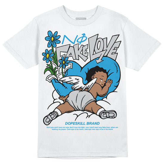 Jordan 4 Retro Military Blue DopeSkill T-Shirt No Fake Love Graphic Streetwear - White