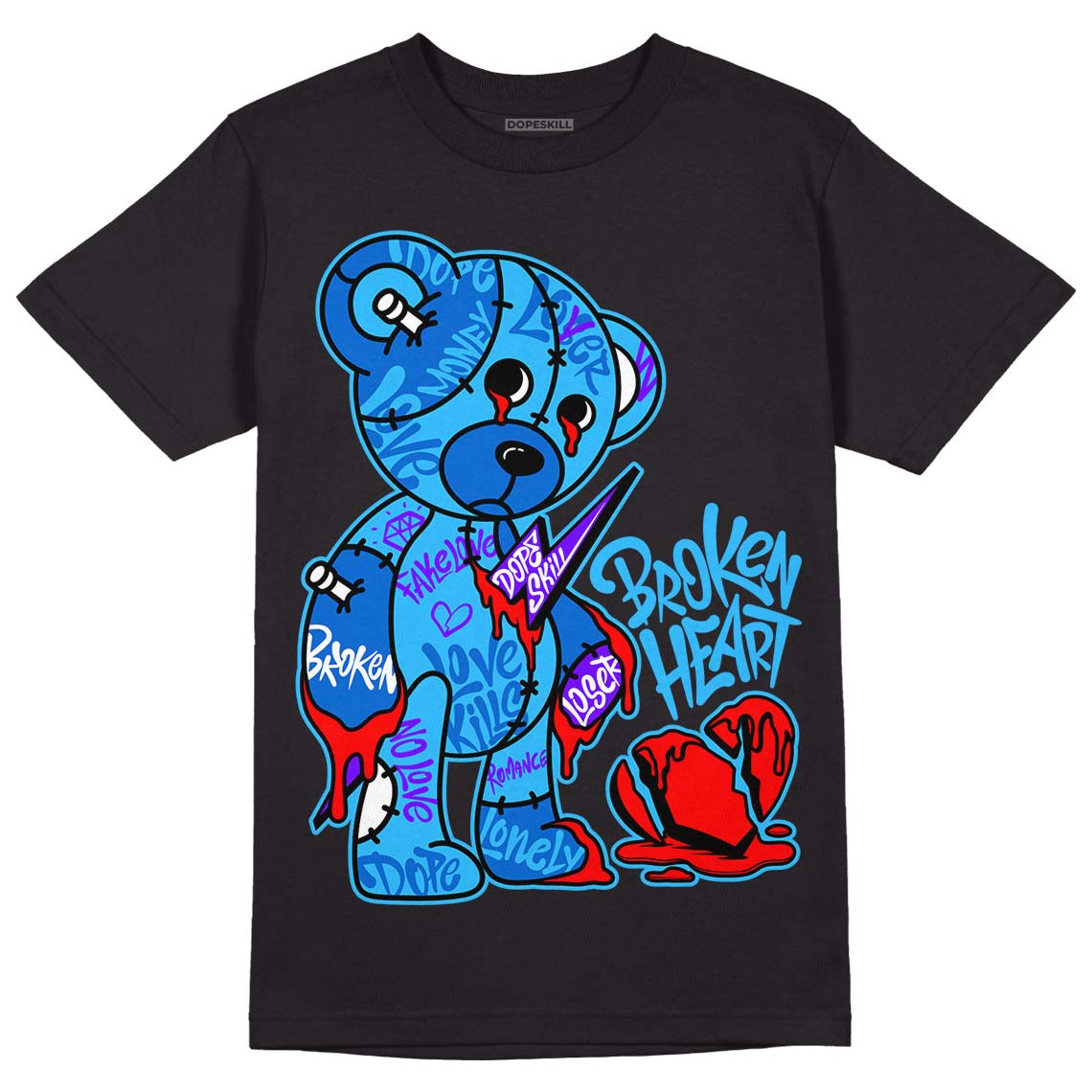 Jordan 1 High Retro OG “University Blue” DopeSkill T-Shirt Broken Heart Graphic Streetwear - Black