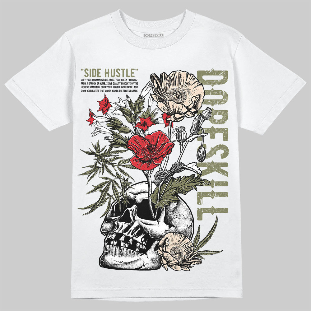 Travis Scott x Jordan 1 Medium Olive DopeSkill T-Shirt Side Hustle Graphic Streetwear - White