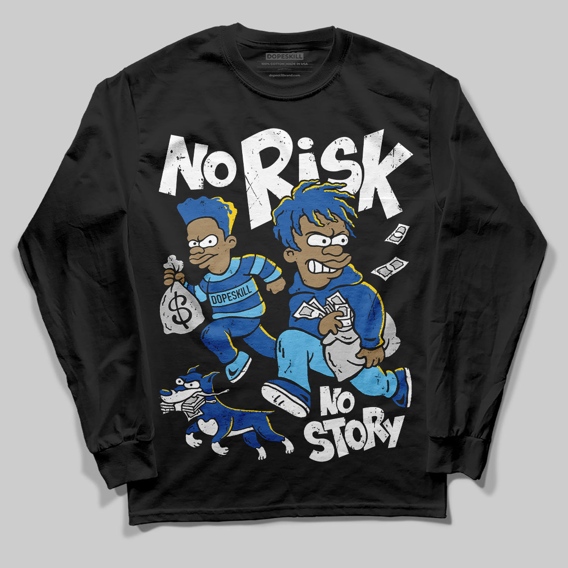 Jordan 12 “Blueberry” DopeSkill Long Sleeve T-Shirt No Risk No Story Graphic Streetwear - Black