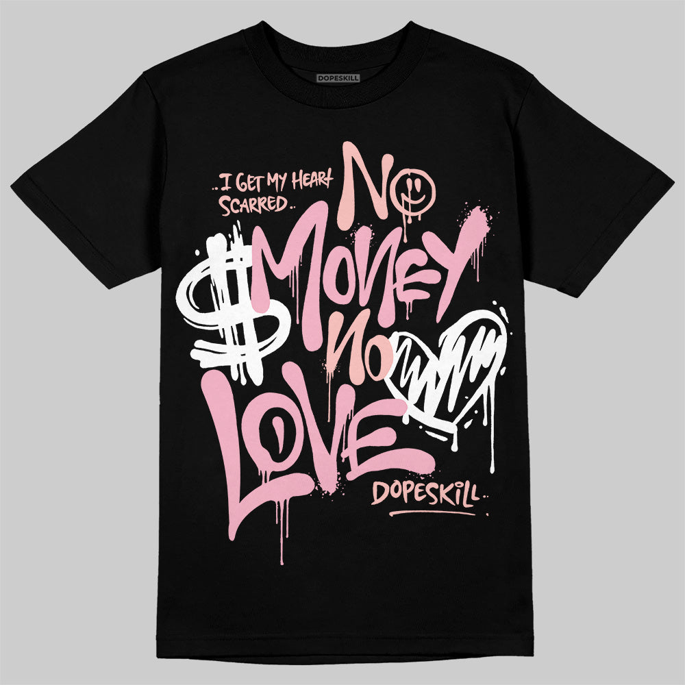 AMIRI White & Pink Stars Court Sneakers DopeSkill T-Shirt No Money No Love Typo Graphic Streetwear - Black