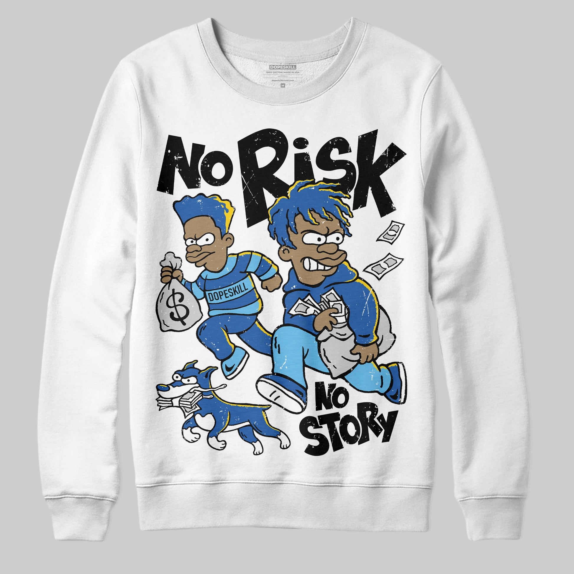 Jordan 12 “Blueberry” DopeSkill Sweatshirt No Risk No Story Graphic Streetwear - White