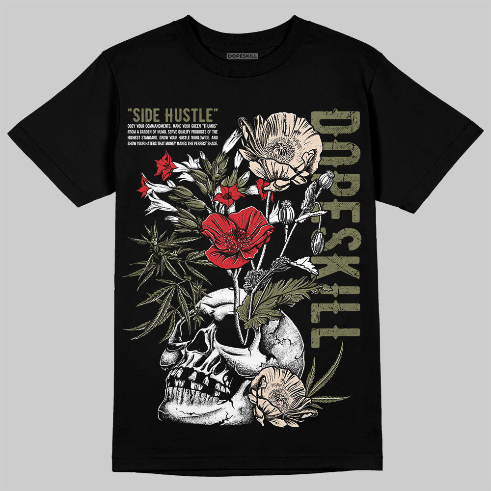 Travis Scott x Jordan 1 Medium Olive DopeSkill T-Shirt Side Hustle Graphic Streetwear - Black