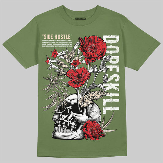 Travis Scott x Jordan 1 Medium Olive DopeSkill Olive T-shirt Side Hustle Graphic Streetwear