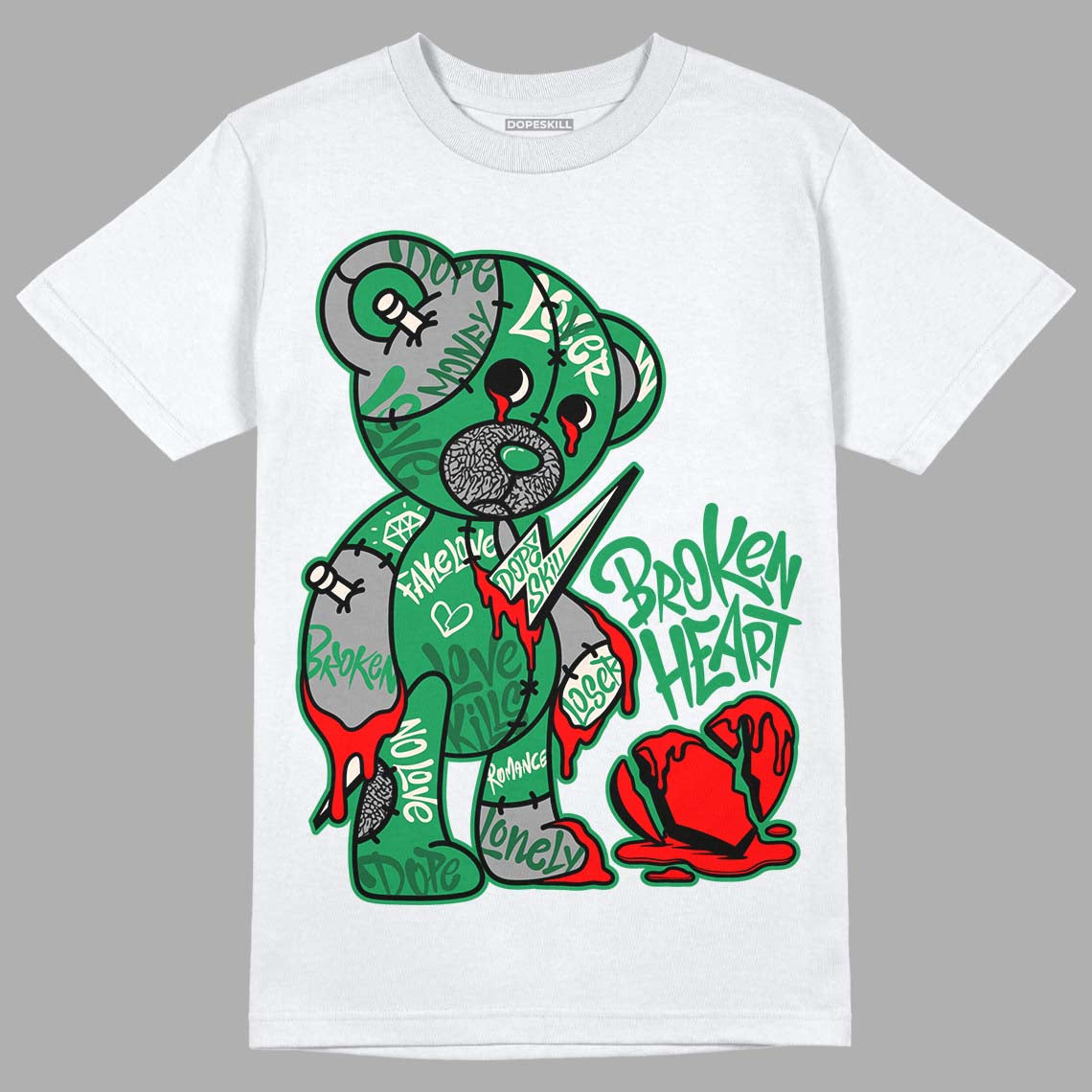 Jordan 3 WMNS “Lucky Green” DopeSkill T-Shirt Broken Heart Graphic Streetwear - White