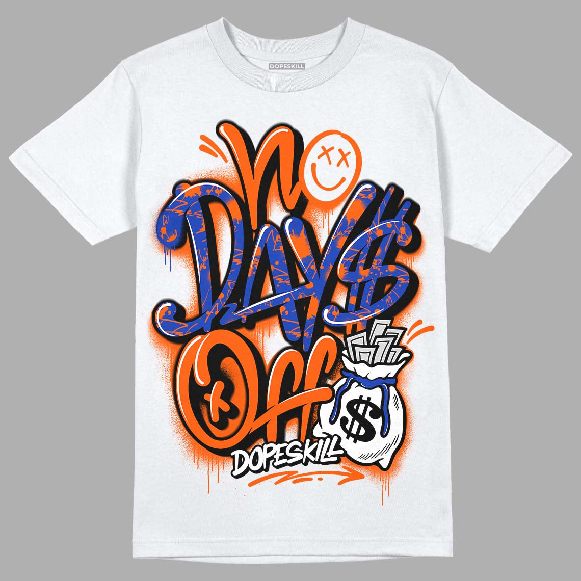 Dunk Low Futura Orange Blaze DopeSkill T-Shirt No Days Off Graphic Streetwear - White